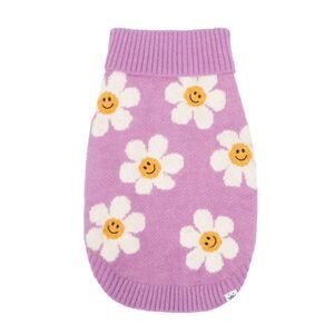 Oodles Purple Daisy Dreams Turtle Neck Fall Dog Sweater, XS